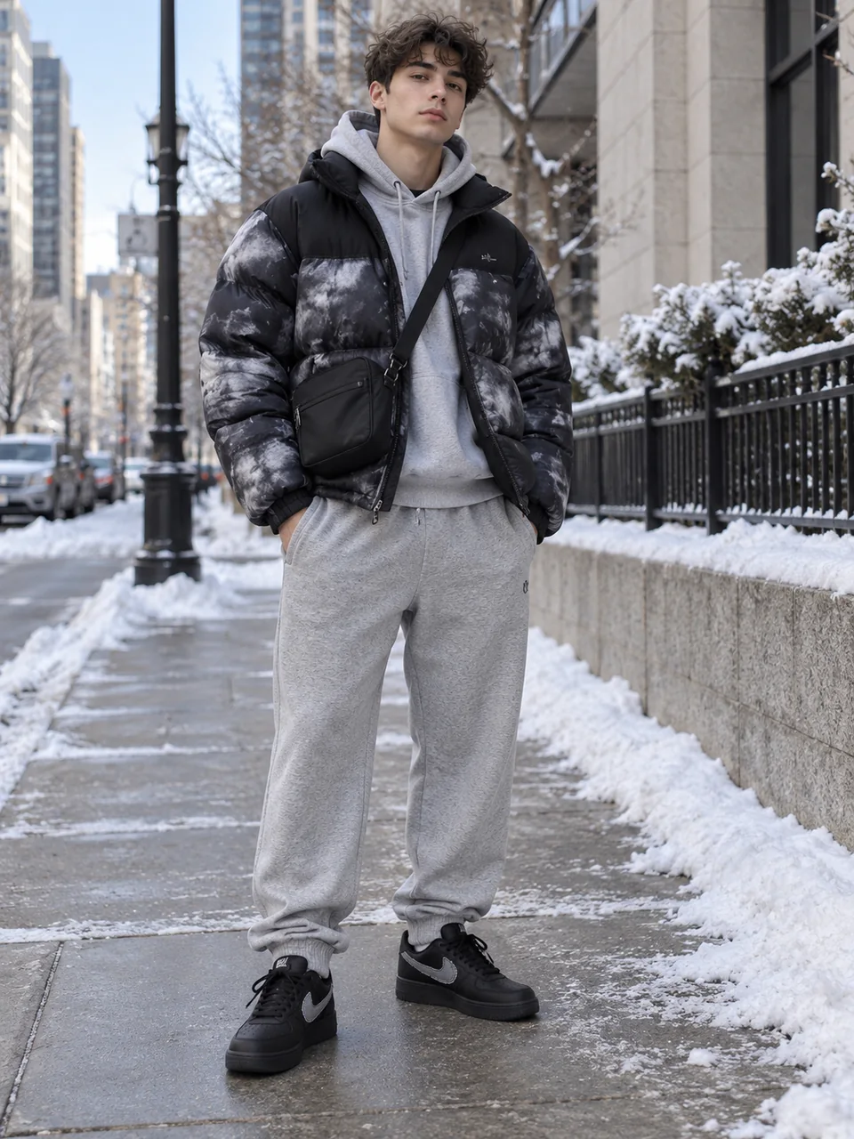 Puffer jacket winter fit styled on a model