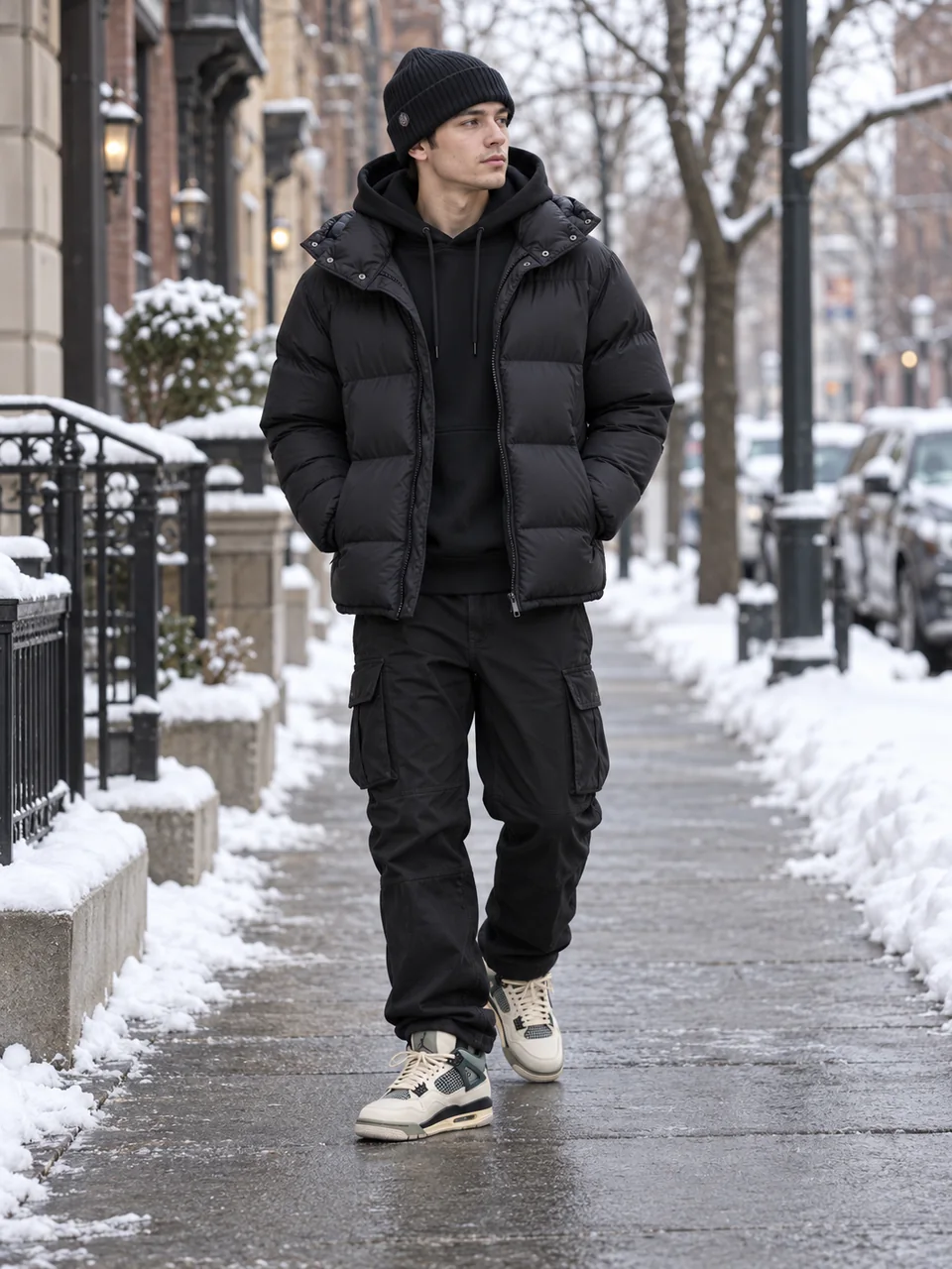 Cold weather jacket set styled on a model