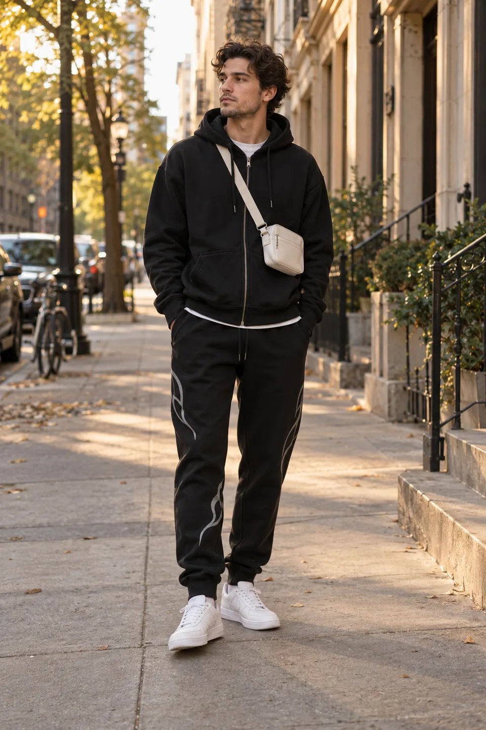 Streetwear route set styled on a model